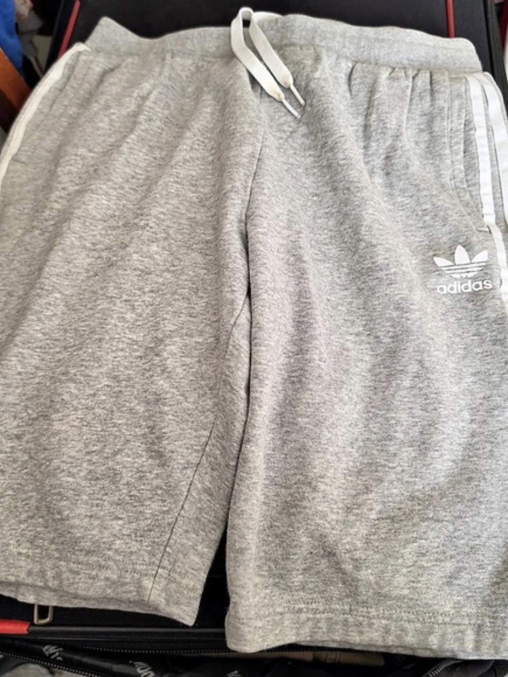 adidas Elastic Waistband Essentials Fleece Shorts Gray & White Waist 15-16Y